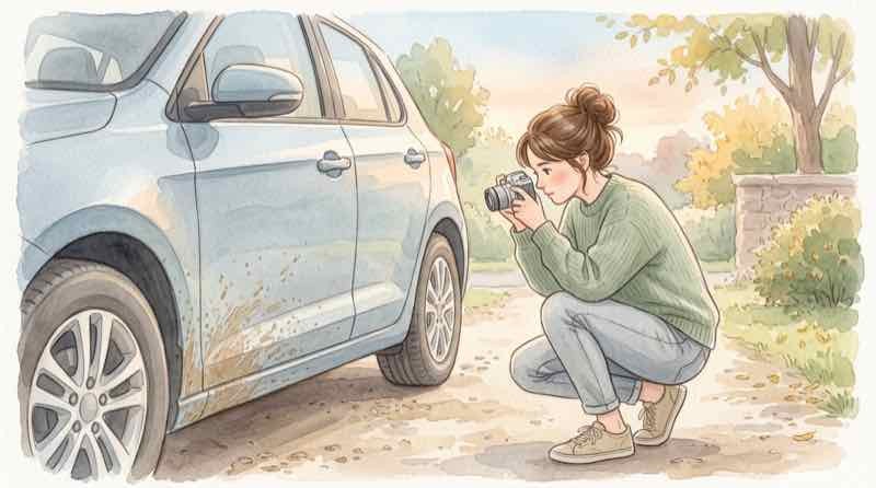 水没した車の点検・修理を専門家に相談する様子