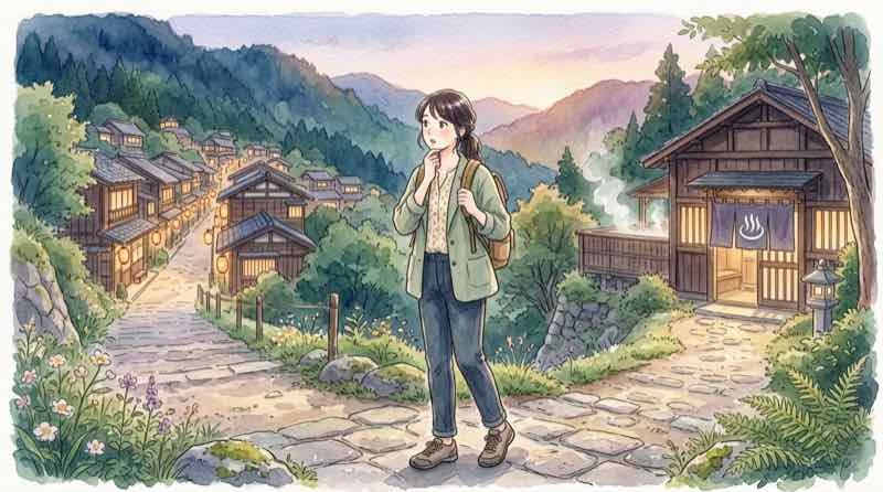 千と千尋の神隠し モデル地 九份と本当の舞台を見比べる女性