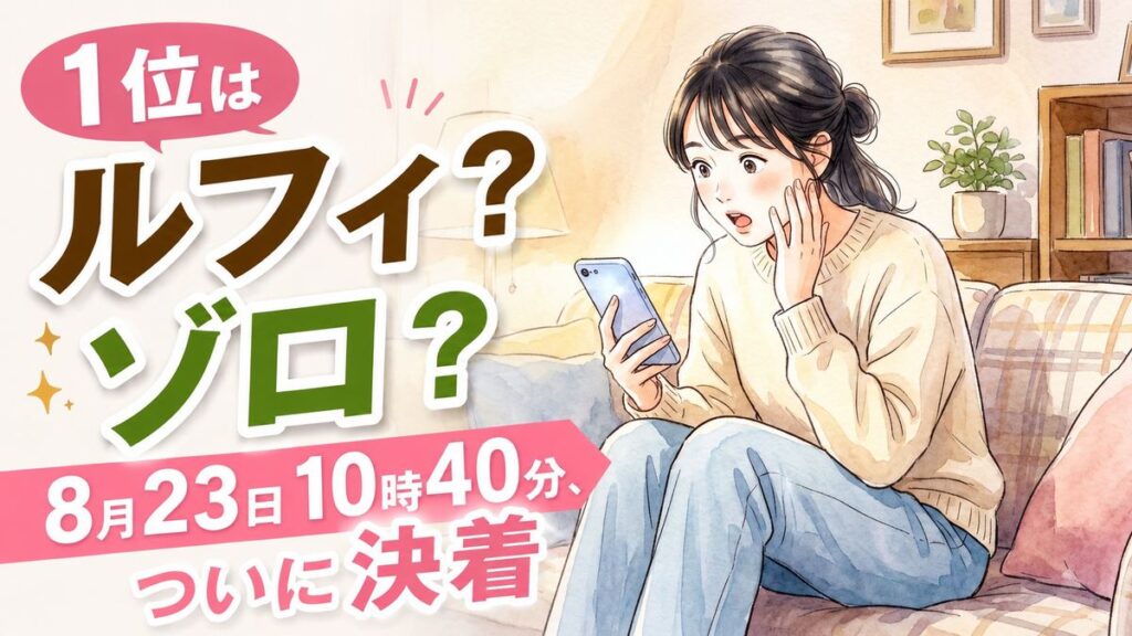 ワンピース人気投票2026の結果発表を待ちながらスマホで確認する女性