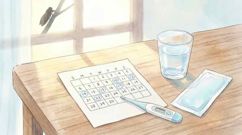 インフルエンザ流行のニュースに驚き、夏の玄関で体温計を手に振り返る女性