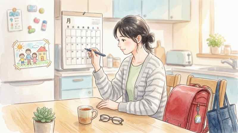 子どものインフルエンザで学校を何日休むかカレンダーで数える母親