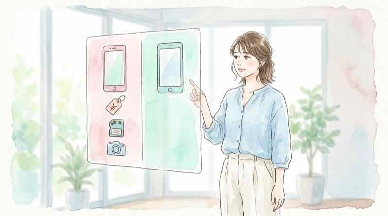 iPhone18の全体像を確認する女性のイメージ