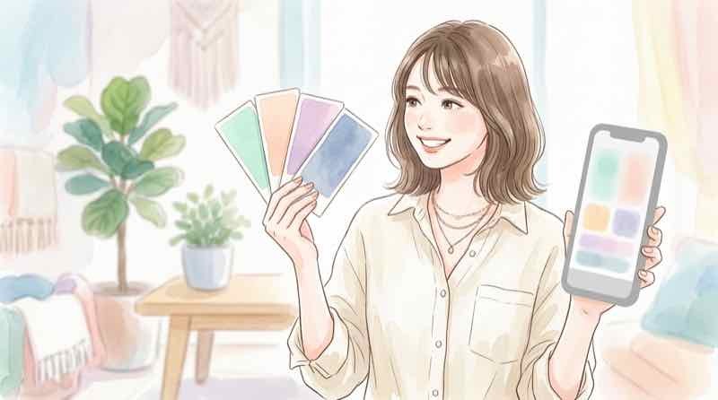 iPhone18の色やデザインを確認する女性のイメージ