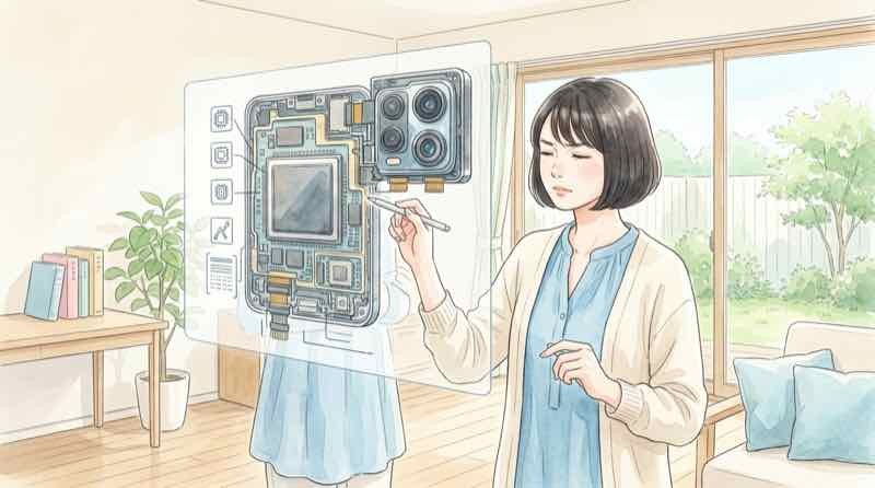 iPhone18のスペックを確認する女性のイメージ