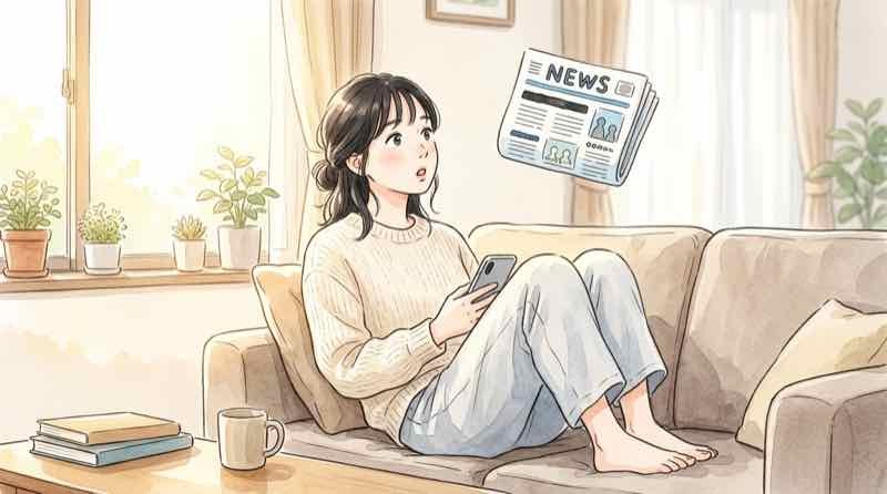 カスハラ対策義務化のニュースを見て驚く女性