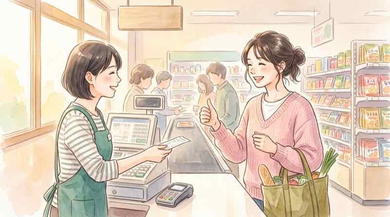 清々しい気持ちで会計を終える女性客