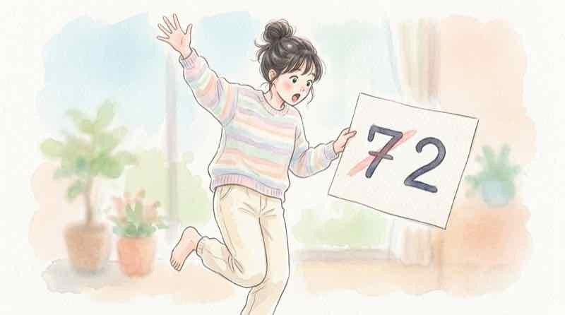 実務経験7年から2年への変化に驚く表情の女性と積み上げた図面