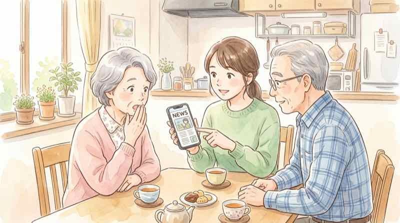 後期高齢者医療制度3割負担のニュースを見て病院の窓口で確認する高齢者と家族