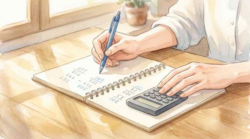 医療費の負担額をケース別に電卓で試算する家族
