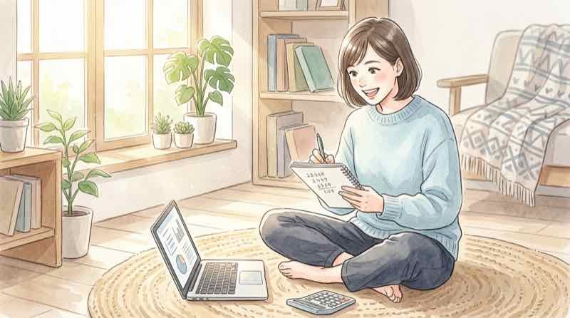 個人向け国債1000万円の利息を電卓で計算する女性