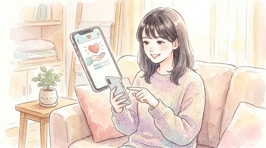 PayPay 寄付の画面をスマホで操作する女性の手元