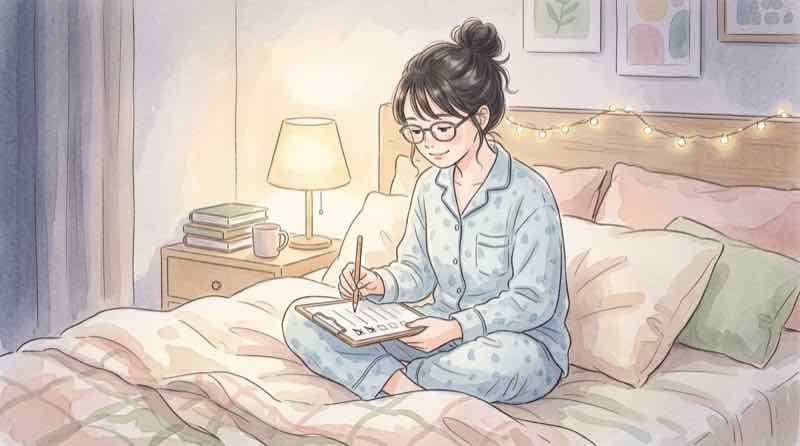 前日の夜にチェックリストで持ち物を確認する女性