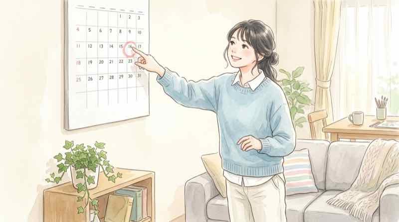 2027年共通テストの日程をカレンダーで確認する女性
