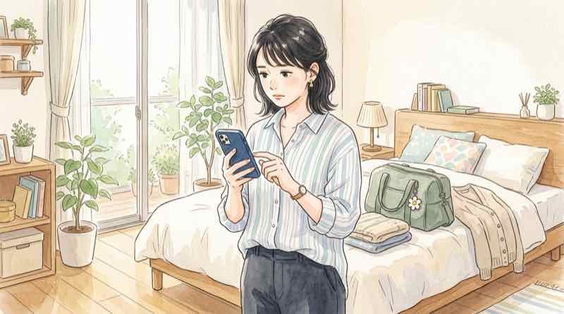 予約をキャンセルするか迷って手を止める女性、九州ふっこう応援割の取り直しリスク