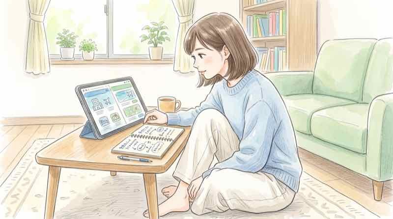 楽天トラベルやじゃらんの予約サイトを比較する女性、九州ふっこう応援割の対応状況