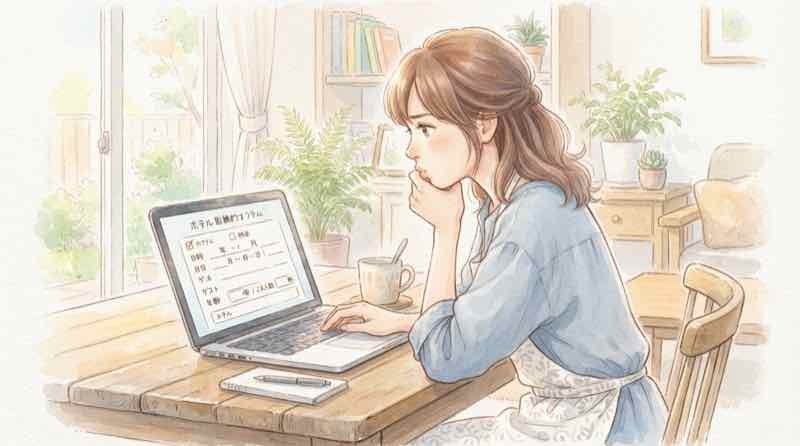 子供料金が割引対象になるか予約サイトで確認する母親、九州ふっこう応援割の子供の扱い