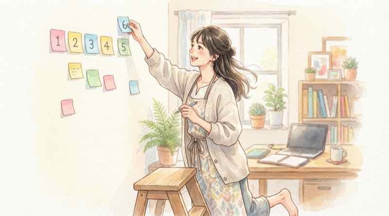 予約の手順をステップごとに書き出す女性、九州ふっこう応援割の予約フロー