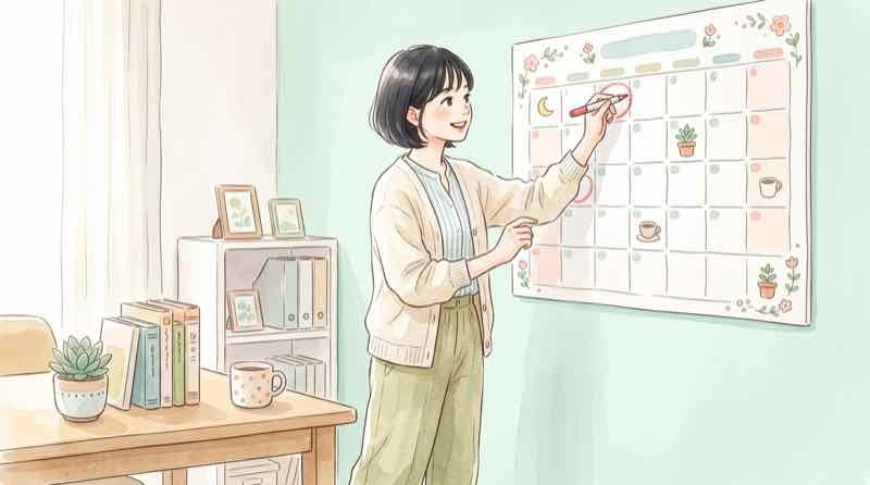 入院日程のカレンダーを確認する女性