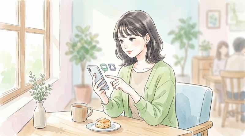マイナアプリとマイナポータルアプリの違いを表で見る女性のイラスト