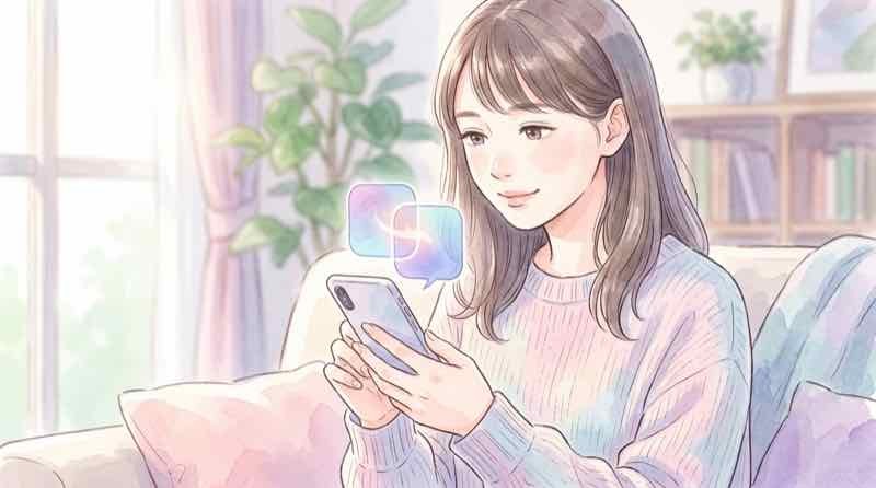 統合前と統合後のアプリの違いを見比べる女性のイラスト