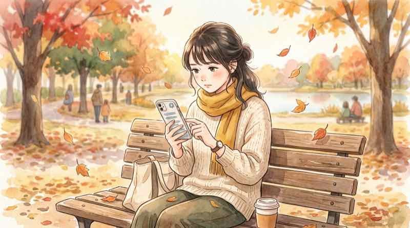 古いスマホのOSバージョンを設定画面で確認する女性のイラスト