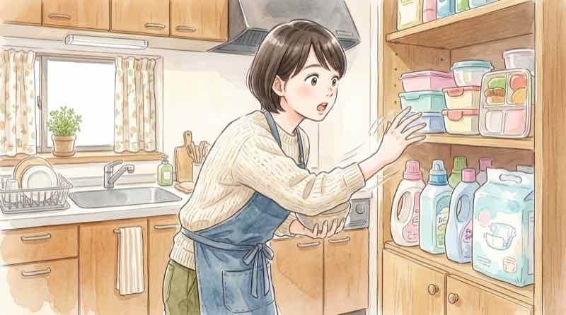 ナフサ不足で変わる暮らし、プラスチック製品と食品包装が並ぶキッチンの様子