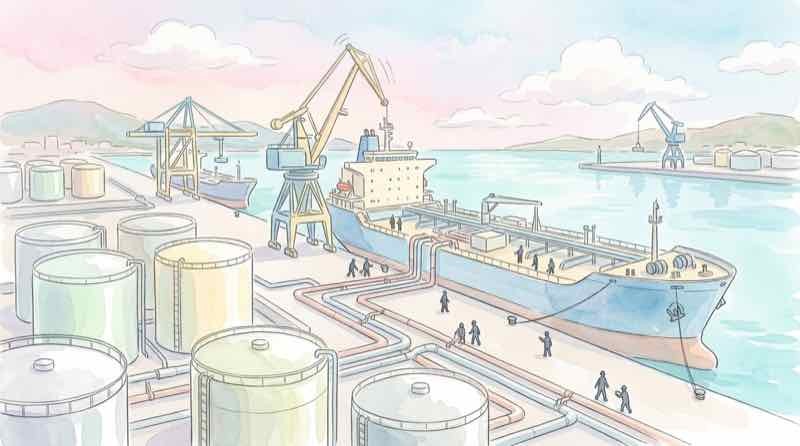 ナフサの代替調達に取り組む商社の物流拠点を思わせるタンクの風景