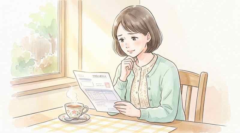 年金まだ入ってない時に通知書を確認する女性