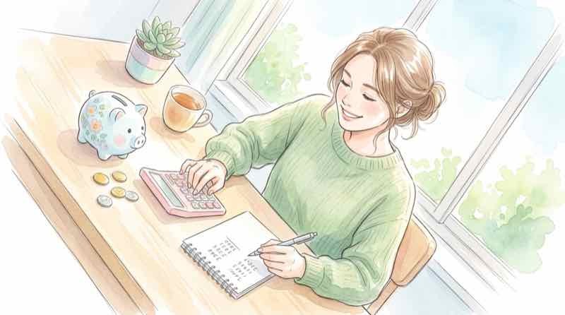 年金2ヶ月分の振込額を電卓で計算する様子