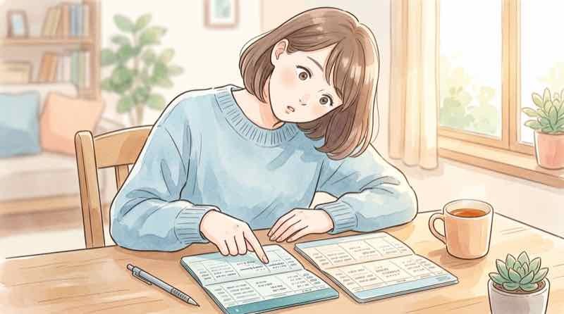 年金振込額が少ない理由を通知書で確認する様子