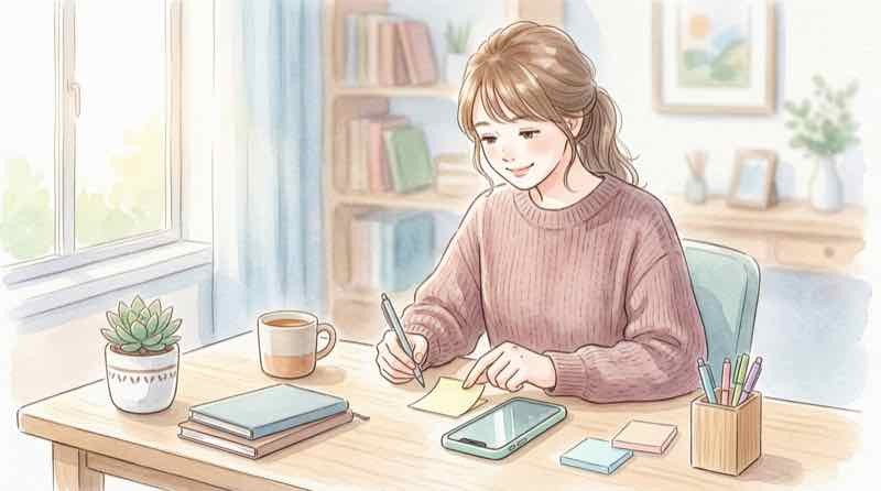年金支給日をカレンダーで確認する習慣を持つ女性のイラスト