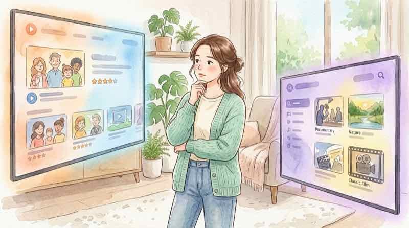 民間動画配信サービスとNHKの関係を考える女性