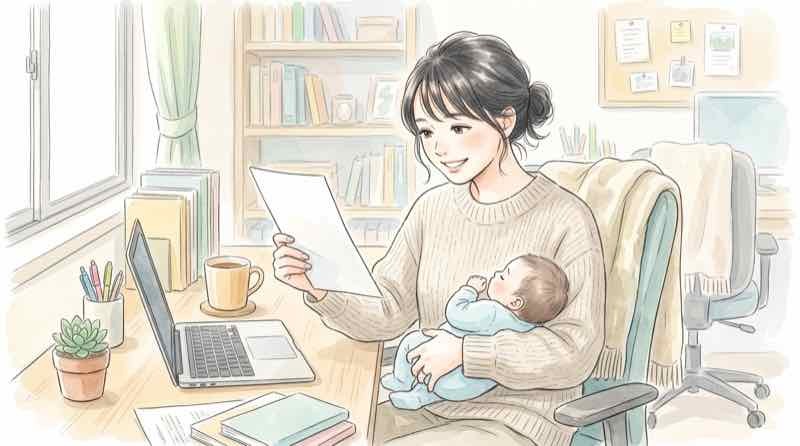 国民年金育児免除の書類を確認して驚く自営業の女性