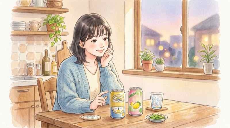 酒税改定でビールとチューハイを見比べる女性