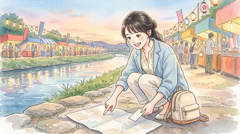大曲の花火2026のチケットと会場マップを確認する様子