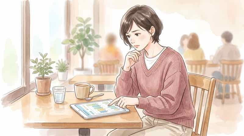 オルセー美術館展2026の料金表を指さして説明する女性のイラスト