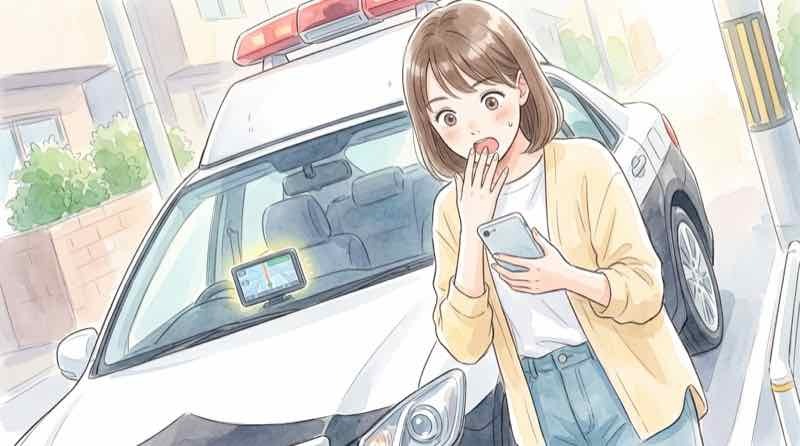 パトカーNHK受信料の疑問を抱く女性と公用車カーナビのイメージ