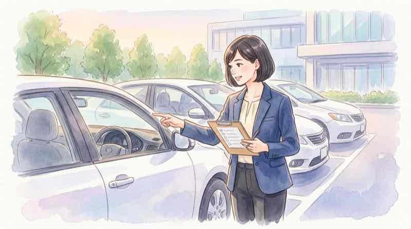 営業車やタクシーなどの社用車がNHK受信料の対象になるか確認する様子