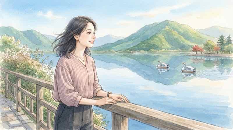 巡るスワン 諏訪湖周辺をイメージした長野県の風景