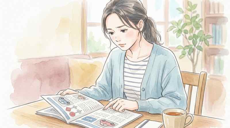 生活道路30km/h法定速度の仕組みを説明する資料を持つ女性
