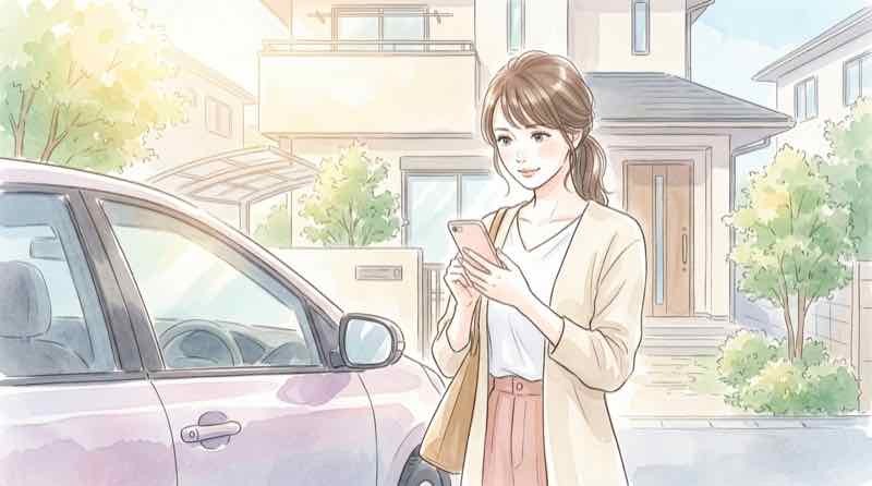 生活道路30km/h施行前に確認する女性の様子