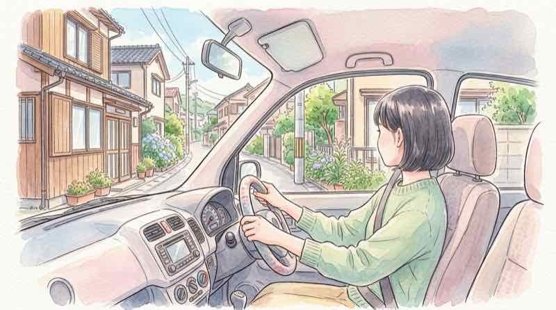 生活道路30km対象道路を安全運転する女性ドライバー