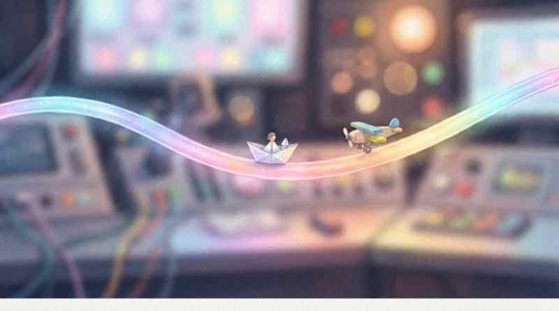 自衛隊IOWN導入のニュースを見て仕組みを調べる女性の水彩イラスト