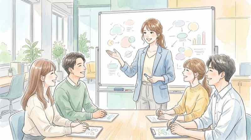 原晋 人材育成の広がりを表す、社会人として活躍する卒業生のイラスト
