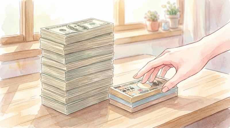 半導体設計者の年収差に驚く女性、給与明細を見つめる室内の様子