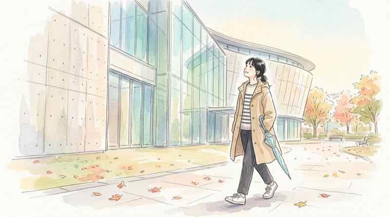 少女漫画インフィニティ開催期間を確認する国立新美術館の外観