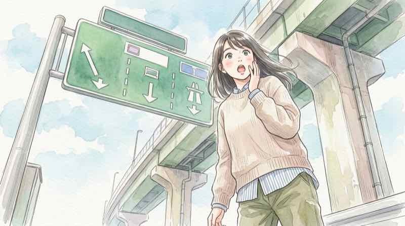 首都高 値上げ いくらになるか料金所を見上げて驚く女性のシーン