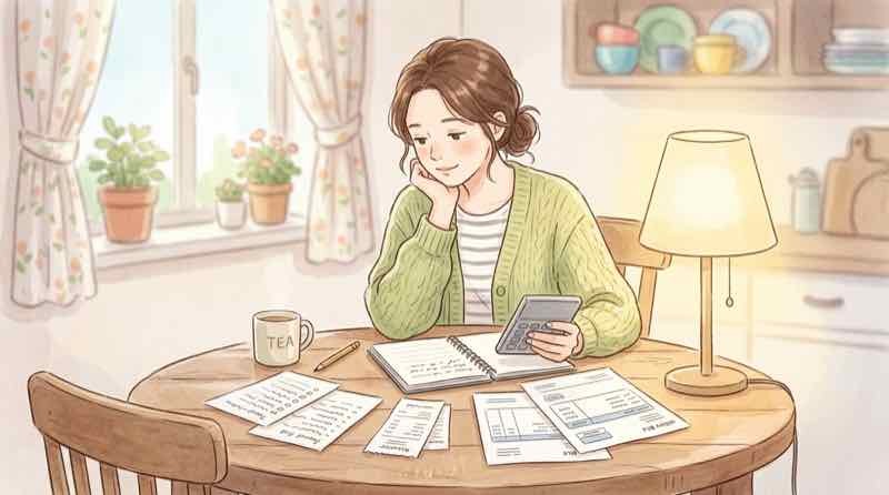 首都高 値上げ 2026 家計簿を見ながら計算する様子