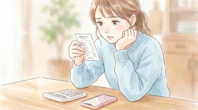 デリバリー手数料の明細を見て考え込む様子