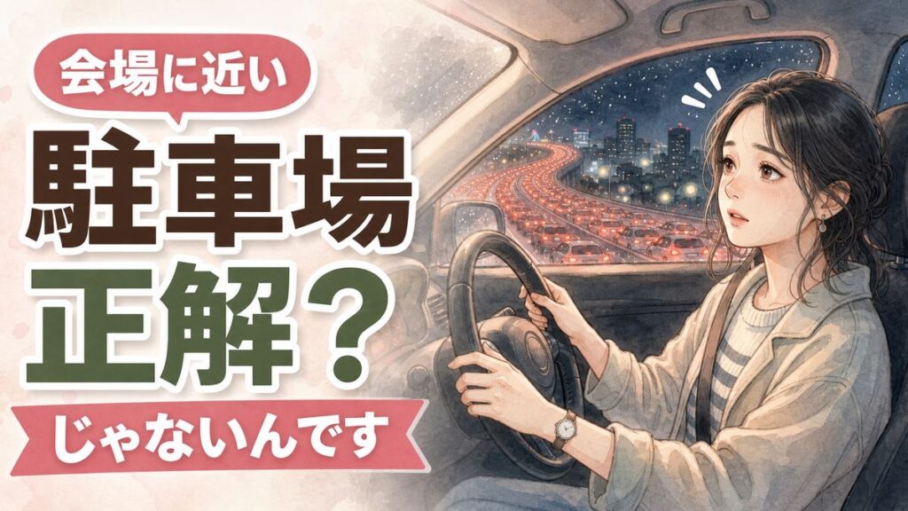 イベント 駐車場 出られない渋滞を避けるコツを紹介するイメージイラスト